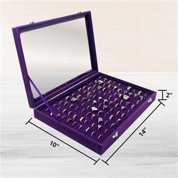 Velvet RingOrganizer Display Case with TransparentGlass,Jewelry Storage RingTray - Picture 4 of 6